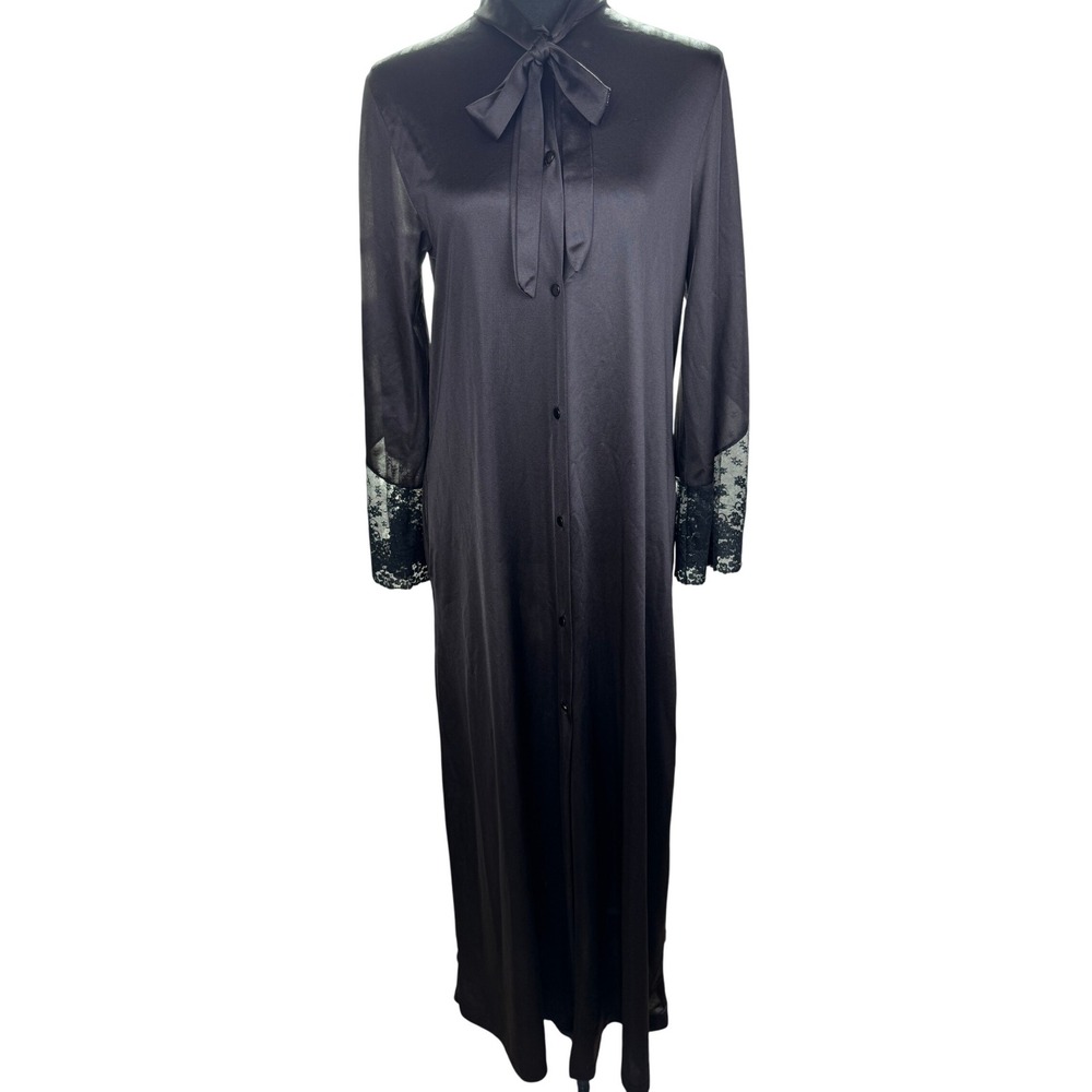 Vintage JCPenney Satin & Lace Long Robe – Black – Size M (1970s–1980s) - Picture 1 of 5